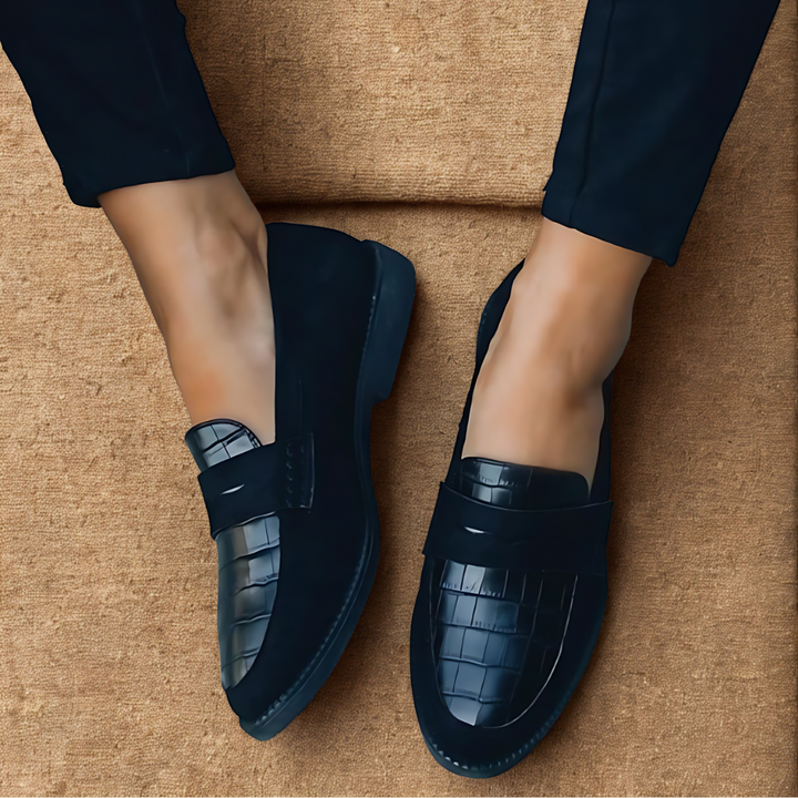 Louvelle™ | Mocassins Croco Noirs