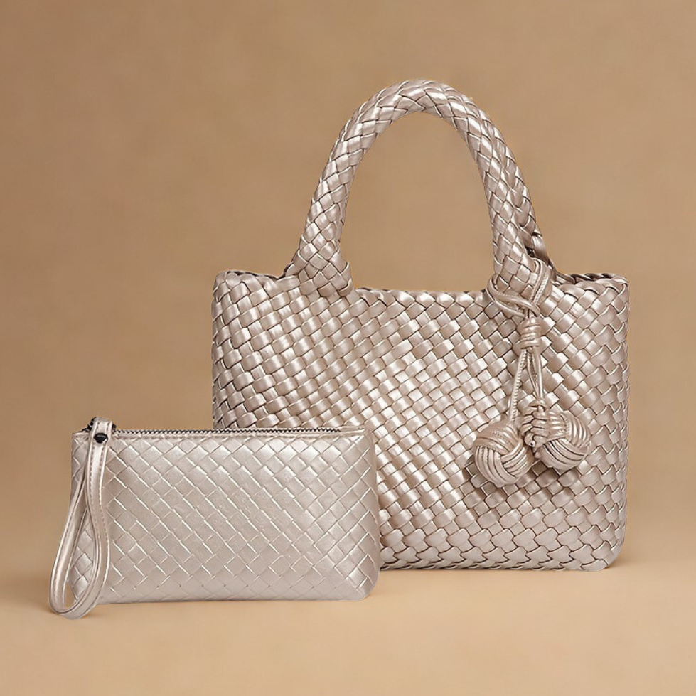 Louvelle™ | Sac Tressé en Cuir Végan avec Pochette