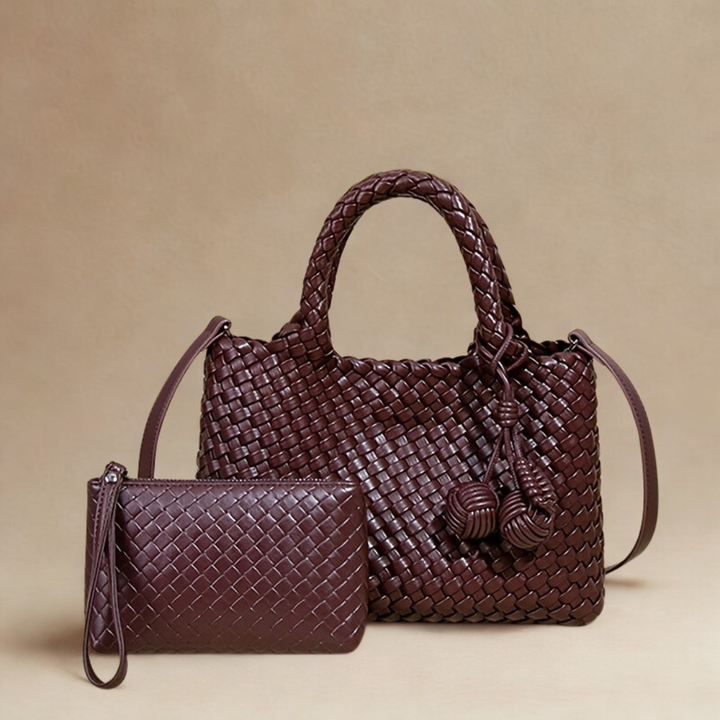 Louvelle™ | Sac Tressé en Cuir Végan avec Pochette