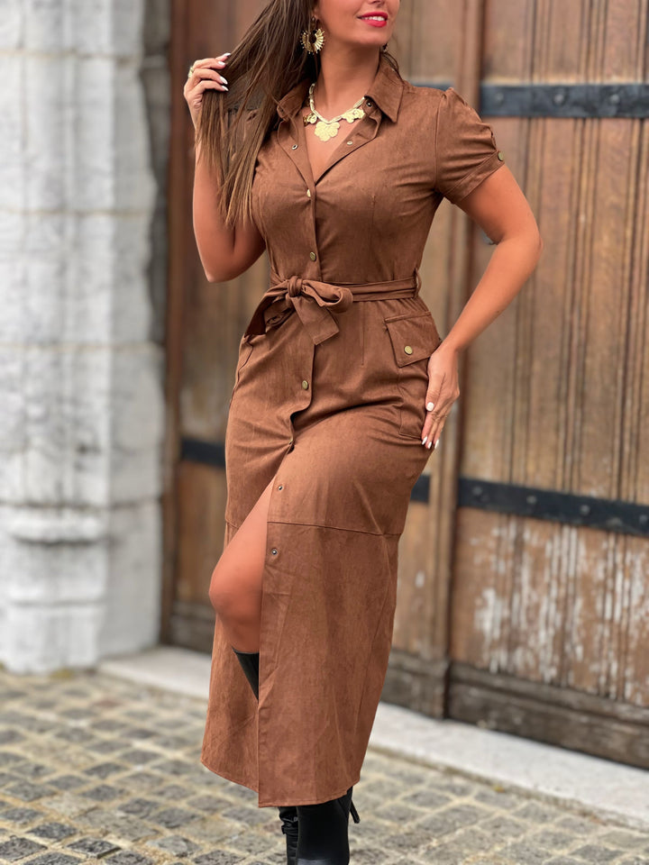 Louvelle™ | Longue Robe & suédine Emely CAMEL