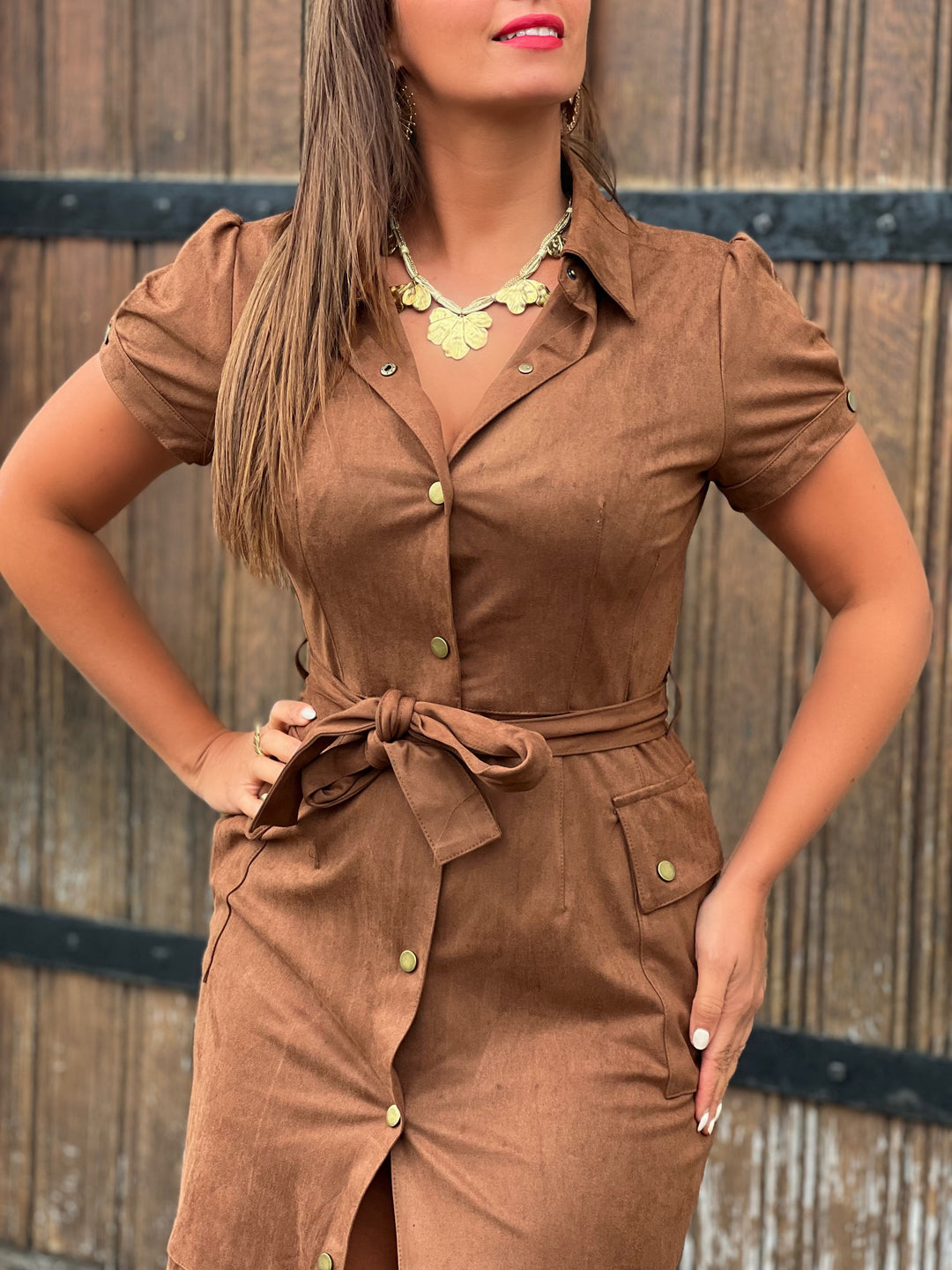 Louvelle™ | Longue Robe & suédine Emely CAMEL