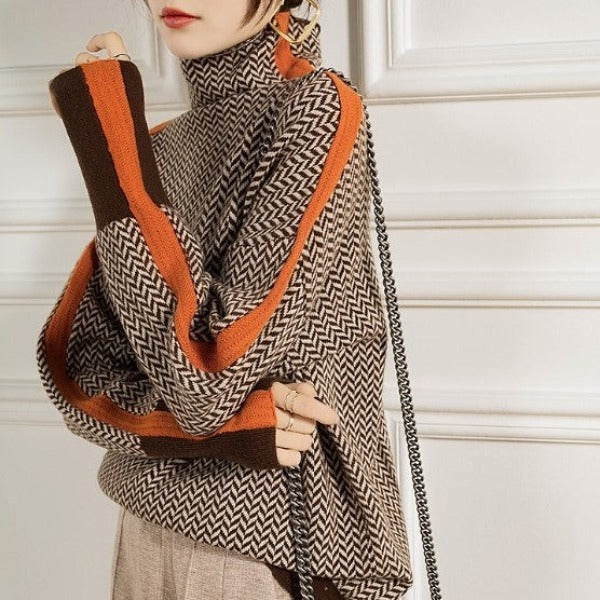 Solange | Pull à col roulé à rayures contrastantes