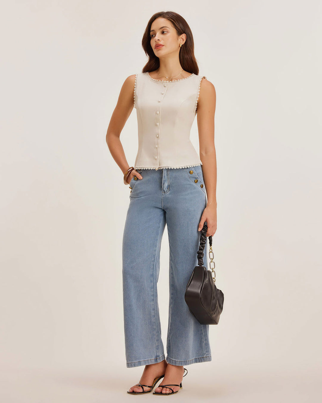 Éliane | Gilet boutonné col bateau abricot